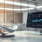 A state-of-the-art AI design assistant commands a sleek, minimalist workstation. In the foreground, a 3D model of an innovative product design hovers, its intricate form and curves meticulously optimized through generative algorithms. In the middle ground, the AI assistant's display showcases a visual dashboard, alive with real-time performance metrics, design iterations, and cost-efficient manufacturing recommendations. The background depicts a futuristic, glass-walled office, bathed in soft, directional lighting that accentuates the elegant, high-tech aesthetics. An atmosphere of seamless human-AI collaboration pervades the scene, hinting at the transformative power of AI in automating repetitive design tasks and empowering designers to explore bold, innovative concepts.