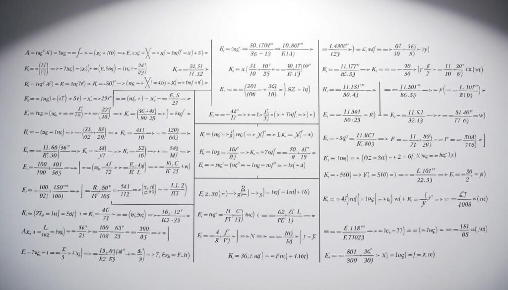 A detailed technical diagram showcasing a variety of heat transfer formulas against a clean, minimalist background. The formulas are presented in a clear, structured layout with consistent typography and styling, emphasizing the mathematical and scientific nature of the content. The lighting is bright and even, with a subtle gradient or vignette effect to draw the viewer's attention to the central elements. The camera angle is slightly elevated, providing a comprehensive overview of the information. The overall mood is informative and educational, highlighting the importance of these fundamental heat transfer principles in mechanical engineering.